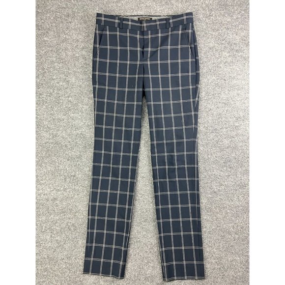 Banana Republic Pants - Banana Republic Ryan Dress Pants Women's 4L Blue Check Straight Leg Pleated
